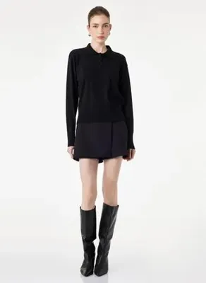 Koton 7WAK90281HT Siyah Kadın Polo Yaka Regular Fit Triko Kazak