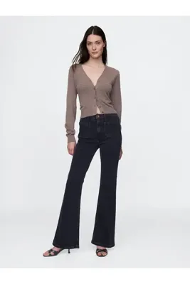 GAP Kadın Siyah High Rise '70s Flare Jean Pantolon