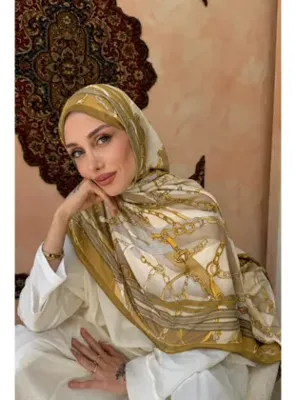İmaj Butik Camel Desenli İpek Şal