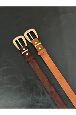 LİA KEMER 2'li Jewel Düz Desenli Süet Kadın Gold Tokalı Kemer Ceket Kemeri Elbise Kemeri Pantolon Kemeri
