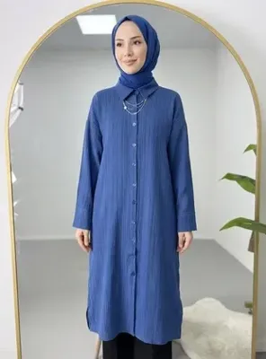 Volt Clothing Kadın Gömlek Yaka Viskon Tunik Mavi