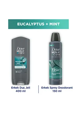 DOVE Men +Care Advanced Erkek Deodorant Eucalyptus Mint 150 ml + Eucalyptus + Mint Duş Jeli 400 ml