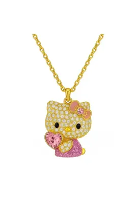 Blok Takı Hello Kitty Kalpli Taşlı Kadın Kolye