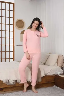 LİLA İÇ GİYİM VİSKON RAPORLU İNTERLOK PIJAMA TAKIMI