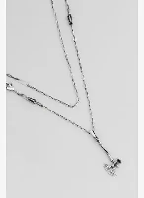 So Chic Viking Baltası 18 Ayar Beyaz Altın Kaplama 63 Cm Gümüş Erkek Kolye