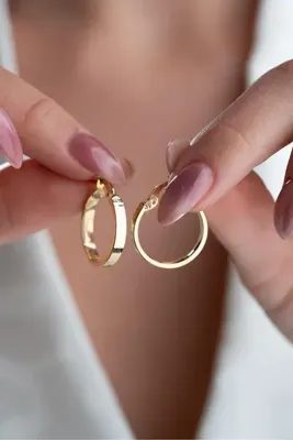 Nereze 925 Ayar Gümüş Gold Kaplama Düz Sade 20 mm Halka Şarnel Küpe