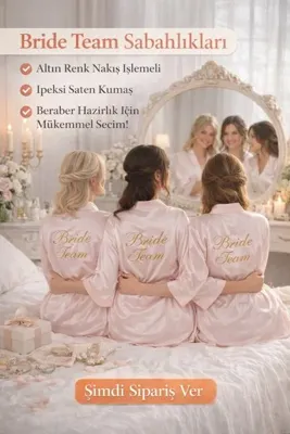 ALAZ TASARIM HOBİ 3’lü Pembe Nedime Sabahlığı–Saten Sabahlık–Kişiye Özel İsim Baskılı Gelin Nedime Hazırlık Sabahlığı