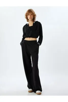 Koton Crop Sweatshirt Fermuarlı Kapüşonlu Ajurlu Uzun Kollu Biyeli