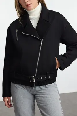TRENDYOLMİLLA Siyah Oversize Kemerli  Mont TWOAW25MO00121
