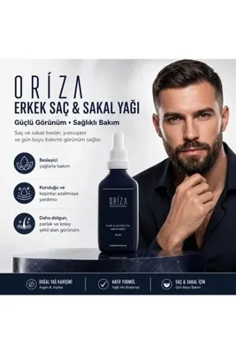 oriza Erkek Saç & Sakal Yağı | Besleyici, Güçlendirici ve Parlak Görünüm