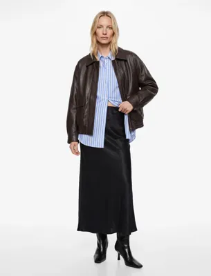 Koton Slim Fit Midi Boy Balık Kesim Dokulu Saten Etek
