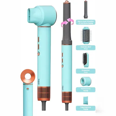 Diğer Mavi Air Brush 5in1 Bukle-hacimle-düzleştir-2-fırça Saç Kurutma - Şekil Makinesi 1300w 3-kdm.hız Sıcaklık Shd-1729 Çok Renkli
