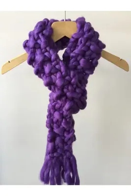 Mora Örgü Mora Knit Atkı El Örgüsü Saf Yün Chunky Wool Lila Atkı