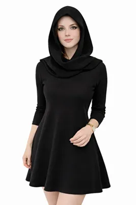 Loov kadın yumoş tiftik iplik kapşonlu atkı - balaklava - şık hood triko atkı siyah