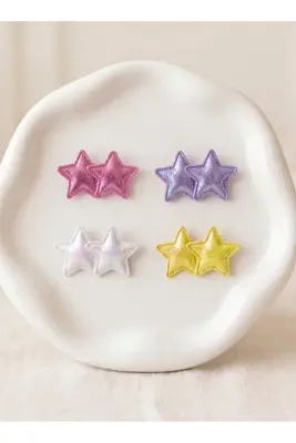 Jeevee 4'lü Parlak Çift Yıldız Figürlü Yumuşak Saçsız Az Saçlı Bebek Tokası