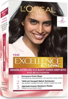 L'Oréal Paris 2 Siyah Excellence Creme Krem Saç Boyası Amonyaklı Uzun Süre Kalıcı Canlı Renkler