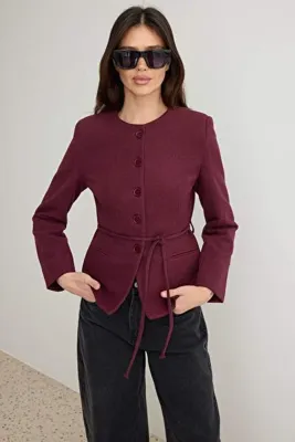 TRENDYOLMİLLA Bordo Kaşe Fitted/Vücuda Oturan Blazer Ceket TWOAW27BC00032