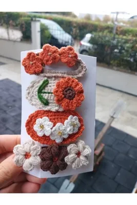 Jolly accesory Çok Renkli 4'lü Anne ve Çocuk Örgü Toka Seti