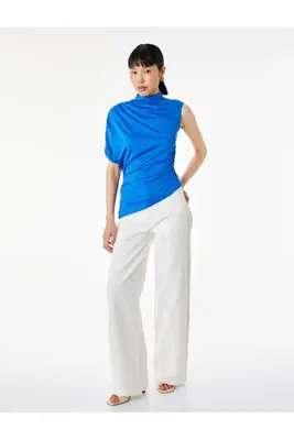 Koton Slim Fit Asimetrik Kesim Drapeli Dik Yaka Kobalt Mavi Bluz