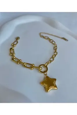 DEMOKAN Kadın Çelik Bileklik Tfany Geçme Zincir Yıldız Bileklik