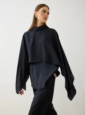 Refka Modal Kumaşlı Asimetrik Kesim Tunik&Pantolon Takım - Siyah - Refka - Exclusive