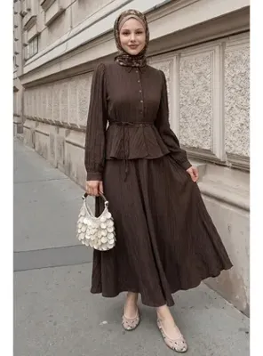 InStyle Bağcıklı Gömlekli Etekli Acı Kahve Takım