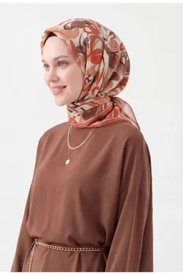 Silk Home Soft Eşarp Soyut Desenli Kahve Somon
