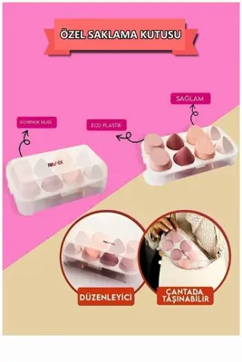 Rojmix 8'li Kutulu Standlı Makyaj Süngeri Seti Fix premium Özel