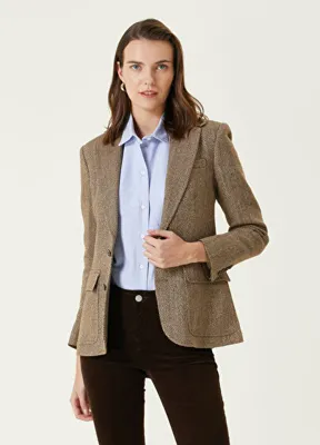Polo Ralph Lauren Kahverengi Desenli Keten Blazer