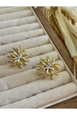 auroras.accessories Gümüş-Gold Çiçek Küpe