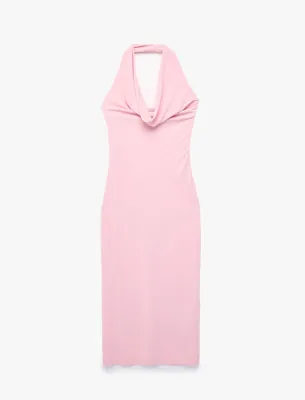 Koton Slim Fit Kolsuz Sırt Dekolteli Degaje Halter Yaka Uzun Elbise