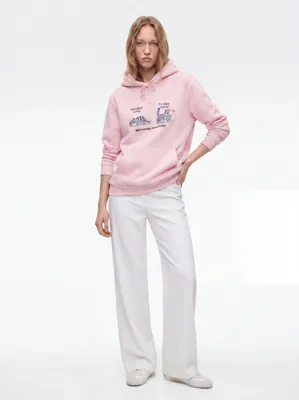Koton Üç İplik Şardonlu Kanguru Cepli Kapüşonlu Kedi Baskılı Sweatshirt