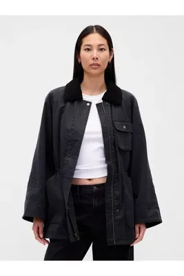 GAP Kadın Siyah Waxed Barn Ceket