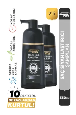 Softto Plus Black Hair Şampuan Doğal Görünüm Veren Anında Etkili Saç Siyahlaştırıcı 350 ml X 2 Adet