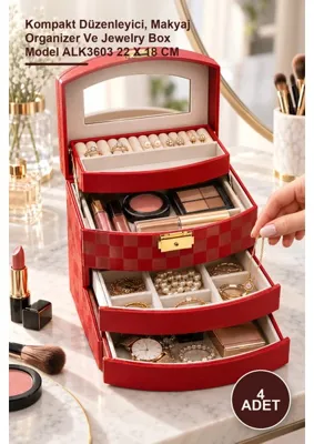 Yenilig 2 Adet Makyaj ve Takı Kutusu – Kompakt Düzenleyici, Makyaj Organizer ve Jewelry Box Model ALK3603 22 x 18 cm