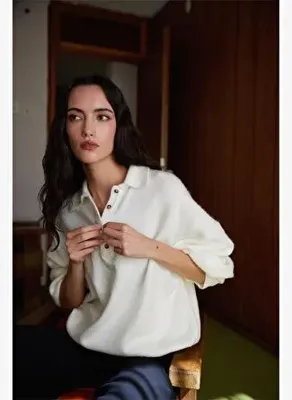 Suud Collection Ekru Rani Polo Yaka Oversize Kazak