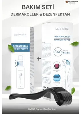Dermotik Seyrek Saç Sakal Serumu ve 540 Iğneli Dermaroller 1 mm Dezenfektan Seti – Saç Sakal Bakım Aleti