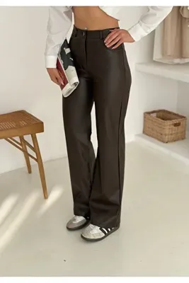 AREF JEANS Deri Salaş Pantolon Kahve