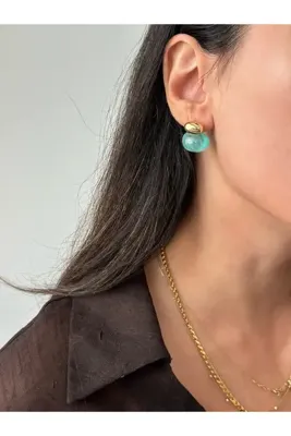 ringbox Gold Mavi Taşlı Küpe
