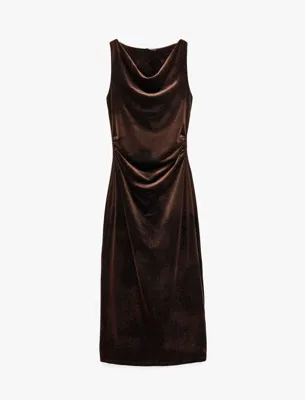 Koton Slim Fit Kolsuz Degaje Yaka Drapeli Bodycon Simli Kadife Elbise