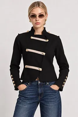 Lovelyİstanbul Napolyon Düğmeli Gabardin Ceket LKİ0055 SİYAH