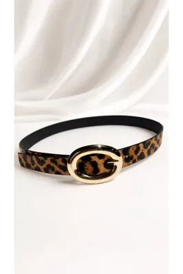 Klas Gold Oval Tokalı Leopar Desenli Kadın Kemeri