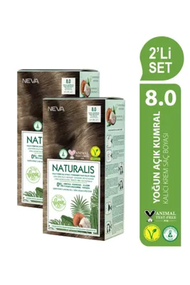 NEVA NATURALIS Amonyaksız 2'li Set 8.0 Yoğun Açık Kumral Kalıcı Krem Saç Boyası Seti Vegan
