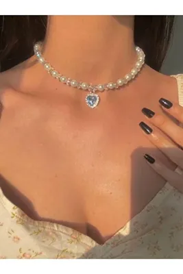 Pinky Lady Incili Parlak Taşlı Kalp Kolye