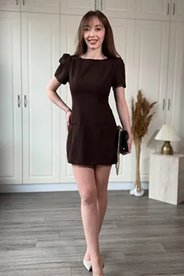 Dilay Gökoğlu Butik Balon Kol Gizli Cep Detaylı Mini Zarif Siyah Elbise
