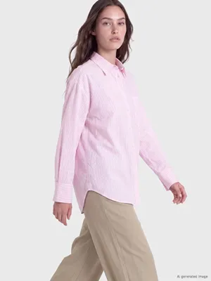LCW Modest Çizgili Oxford Kadın Gömlek