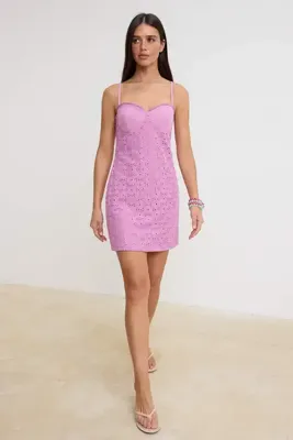TRENDYOLMİLLA Lila Kalp Yaka Shift/Düz Kesim Kısa / Mini Dokuma Elbise TWOSS26EL00638