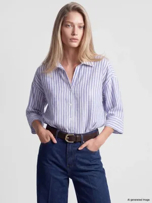 LCW Vision Çizgili Oversize Poplin Gömlek