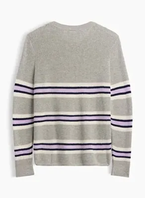 Gap V-LS STRIPE SWTR Gri Kadın Bisiklet Yaka Çizgili Triko Kazak