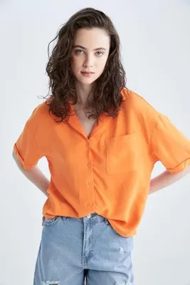 Defacto Relax Fit Pijama Yaka Kısa Kollu Kısa Kollu Gömlek W6864az22sm